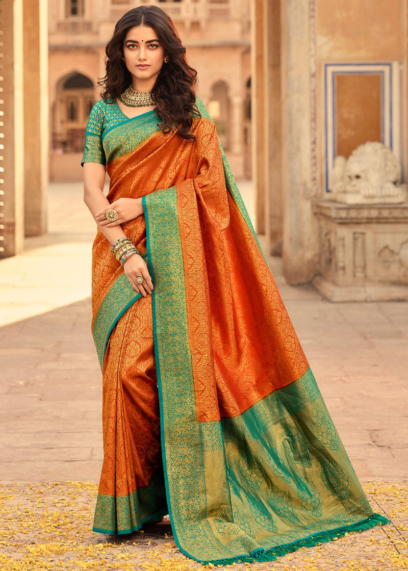 Buy Online Orange and Red Festival Art Silk Shaded Saree : 111172 -
