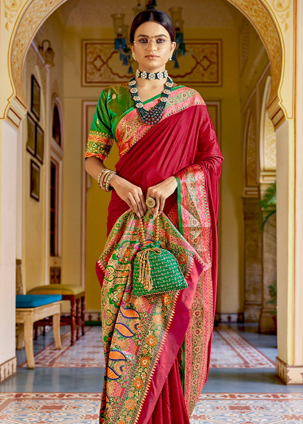 Buy MySilkLove Cognac Dark Red Zari Woven Banarasi Soft Silk Saree Online