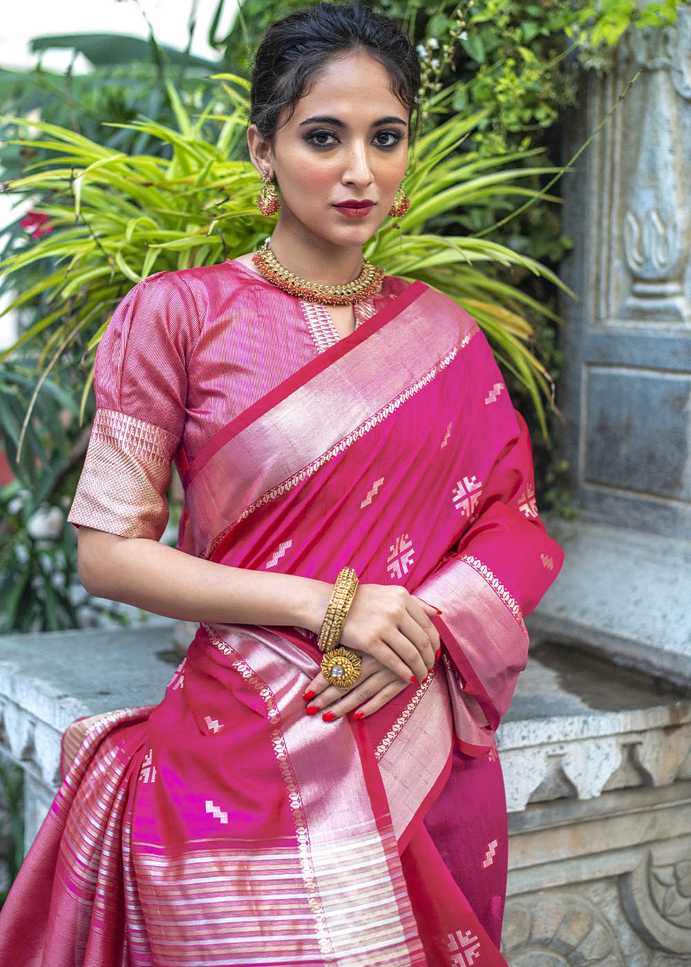 MySilkLove Violet Pink Zari Woven Tussar Silk Saree