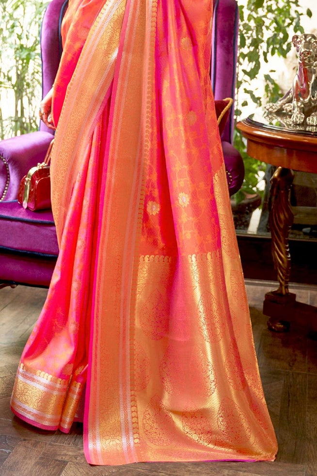 Buy MySilkLove Mona Pink  Zari Woven Kanjivaram Saree Online