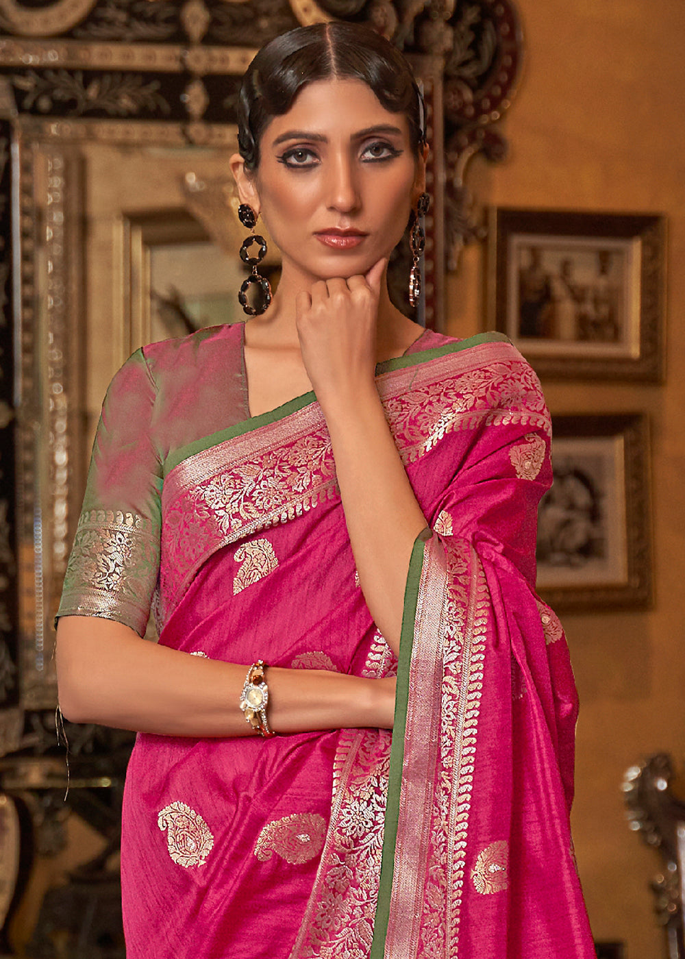 Buy MySilkLove Cabaret Pink Zari Woven Tussar Saree Online