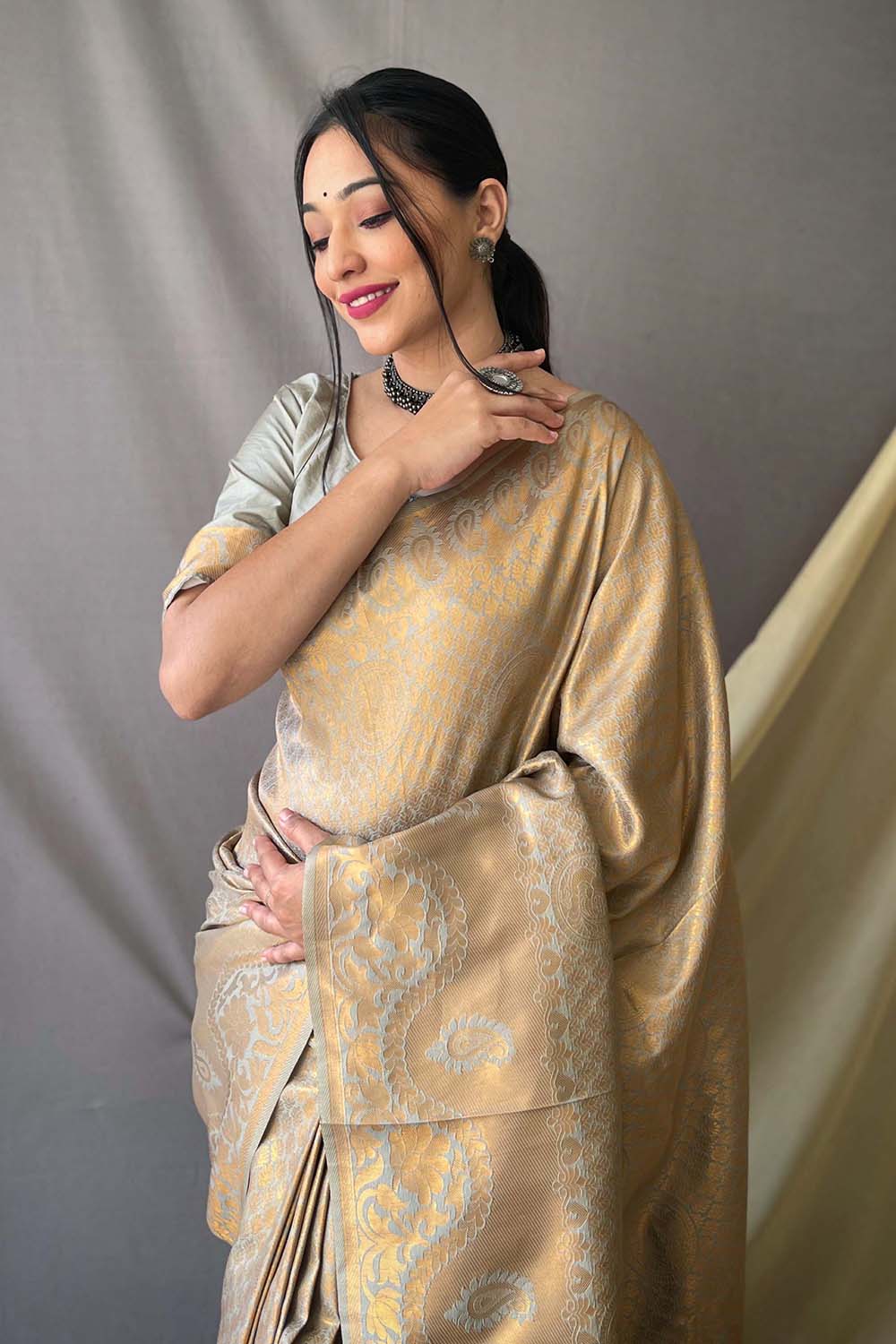 Buy MySilkLove Sandal Brown Woven Art Silk Saree Online