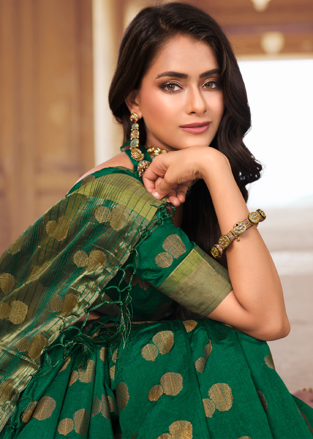 Buy MySilkLove Kaitoke Green Woven Banarasi Raw Silk Saree Online