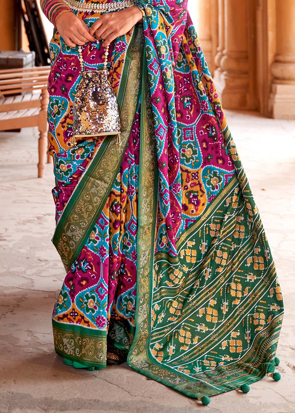 Buy MySilkLove Boston Blue Multicolor Printed Patola Saree Online