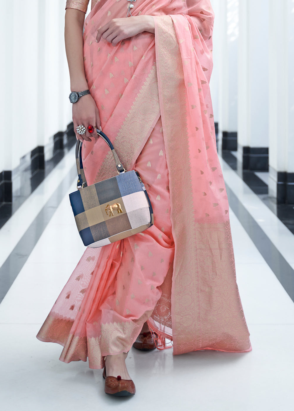 Buy MySilkLove Petite Pink Zari Woven Banarasi Kora Silk Saree Online