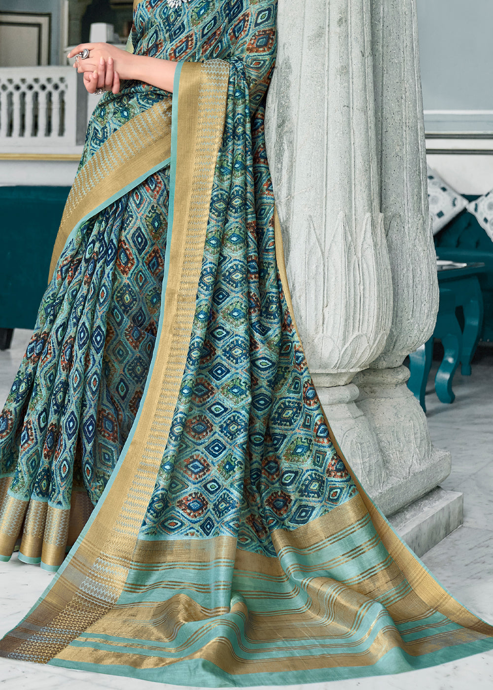 Buy MySilkLove William Blue Banarasi Printed Saree Online