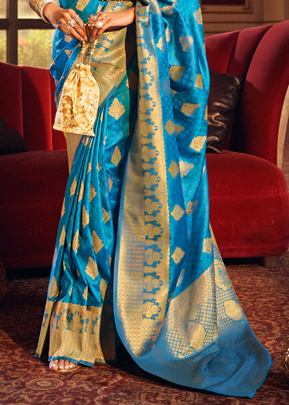 Buy MySilkLove Cerulean Blue Woven Banarasi Silk Saree Online