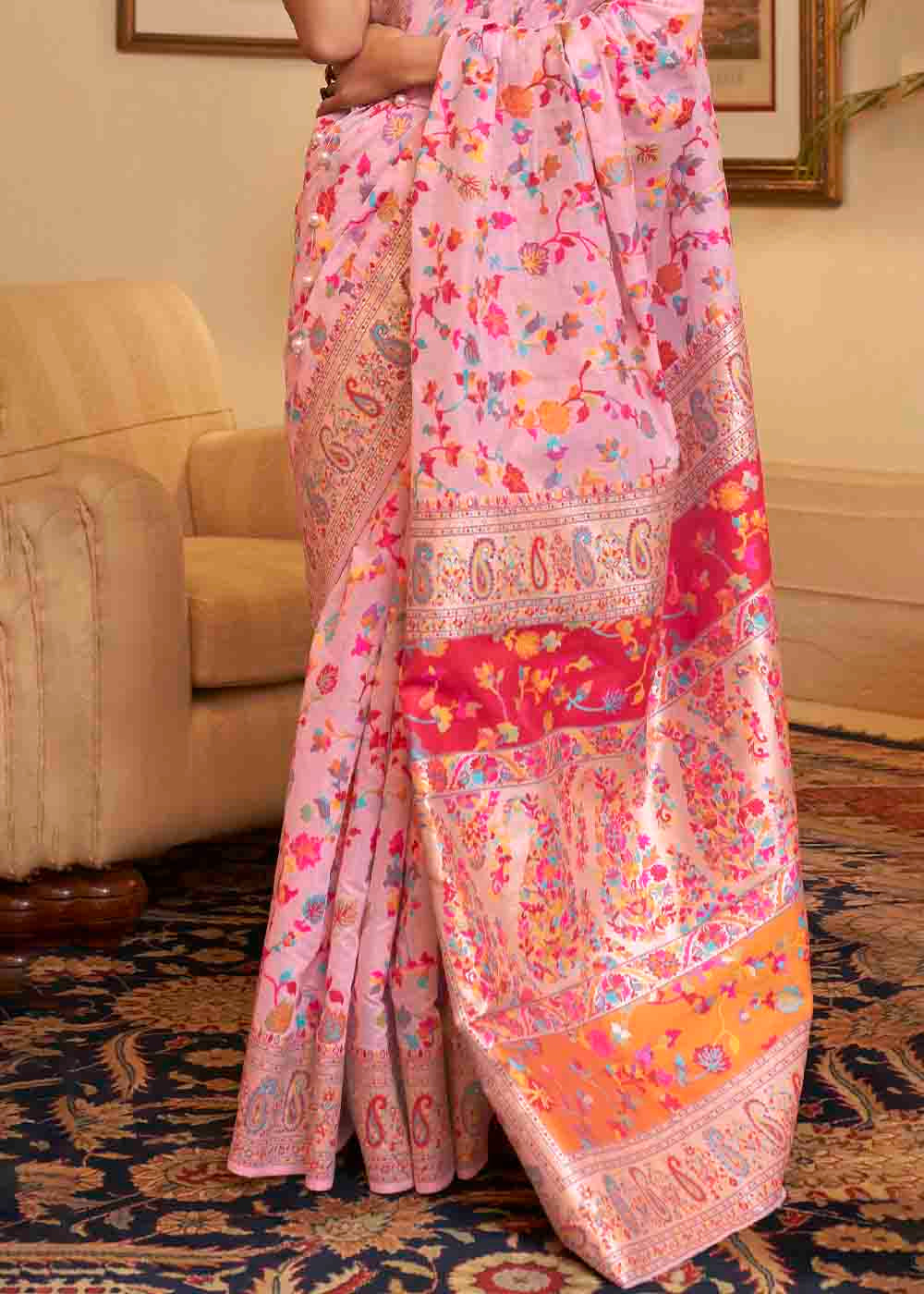 Buy MySilkLove Pale Pink Banarasi Jamawar Woven Silk Saree Online