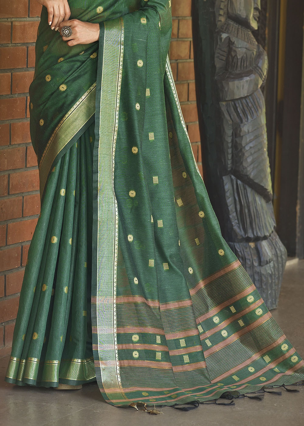 Buy MySilkLove Aqua Green Zari Woven Cotton Saree Online