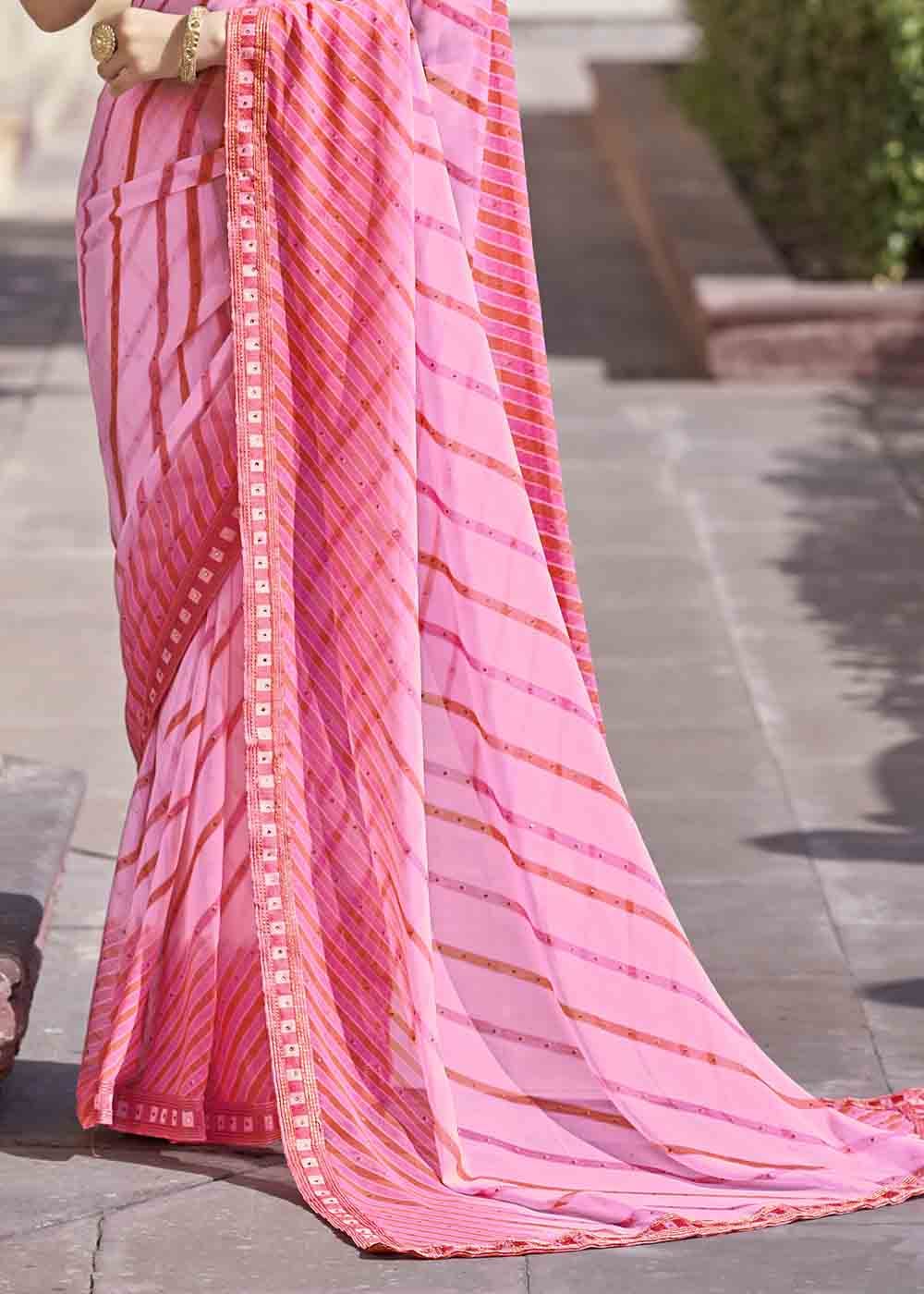 Buy MySilkLove Cupid Pink Printed Georgette Saree Online