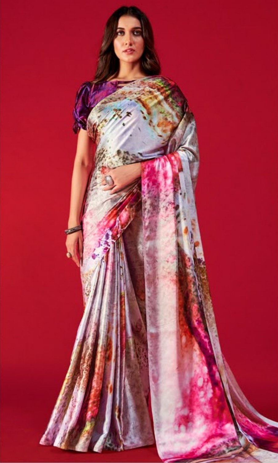 Buy MySilkLove Wafer White Multicolored Satin Silk Saree Online