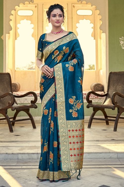 Buy MySilkLove Steel Blue Organza Saree Online