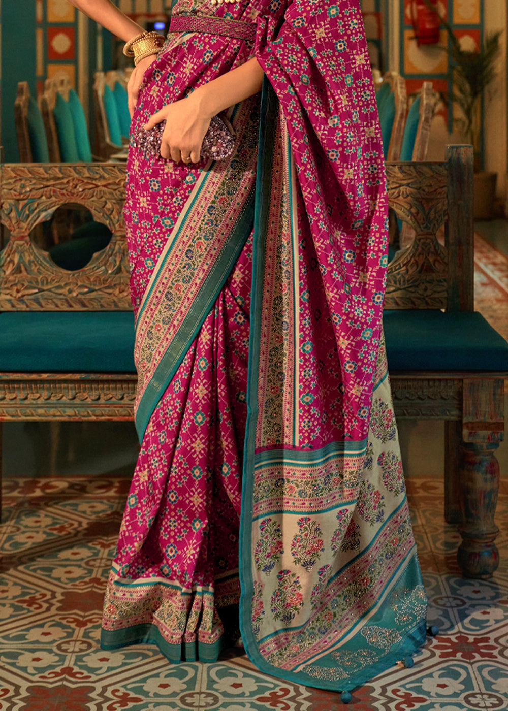 Buy MySilkLove Shimmer Pink and Blue Woven Patola Silk Saree Online