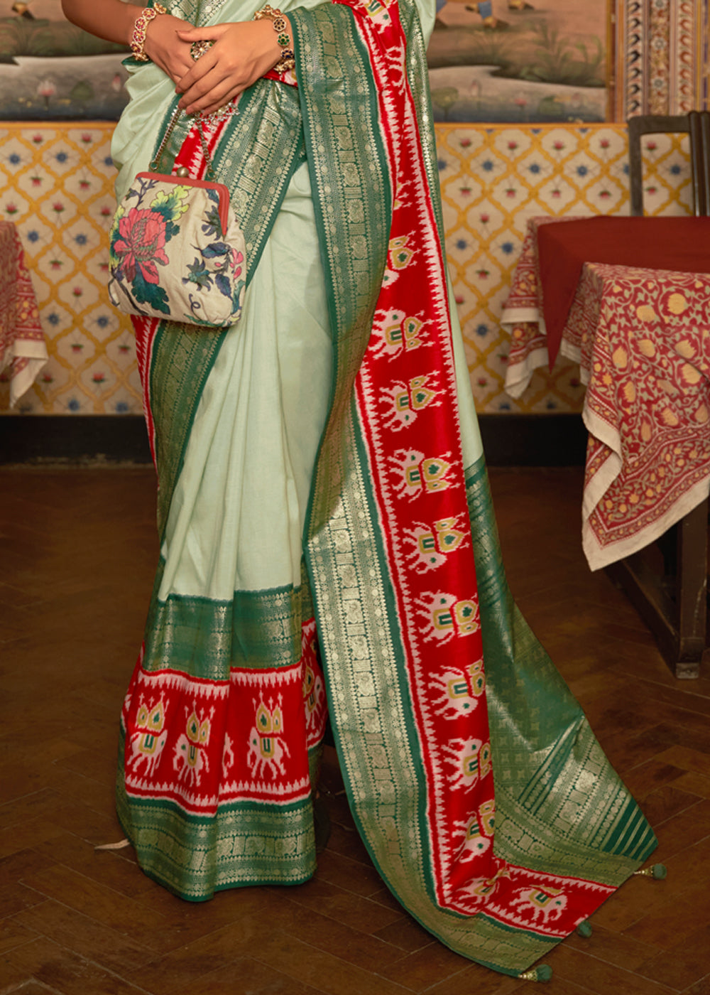 Buy MySilkLove Rainee Green Banarasi Patola Saree Online