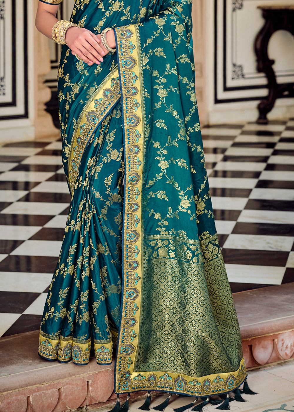 Buy MySilkLove Nile Blue Zari Woven Designer Banarasi Saree Online