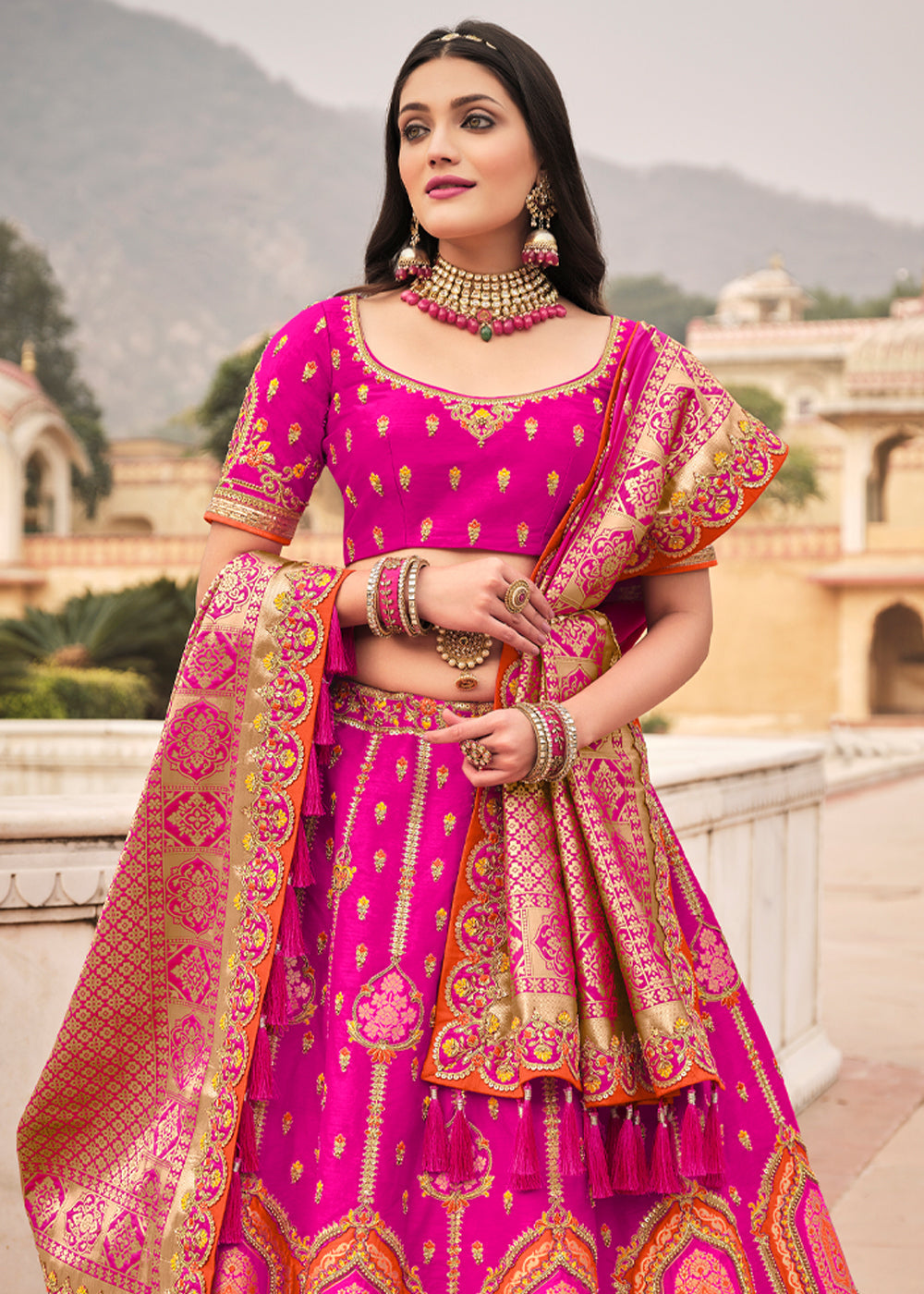 Buy MySilkLove Chestnut Pink Heavy Embroidered Lehenga Online