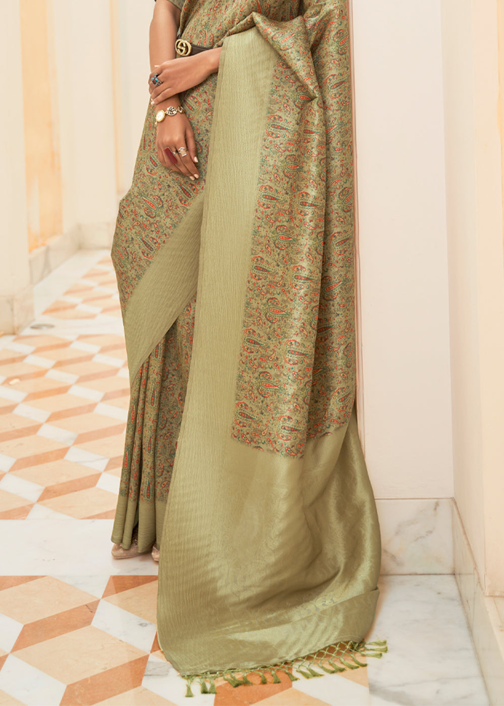 Buy MySilkLove Misty Green Digital Print Saree Online