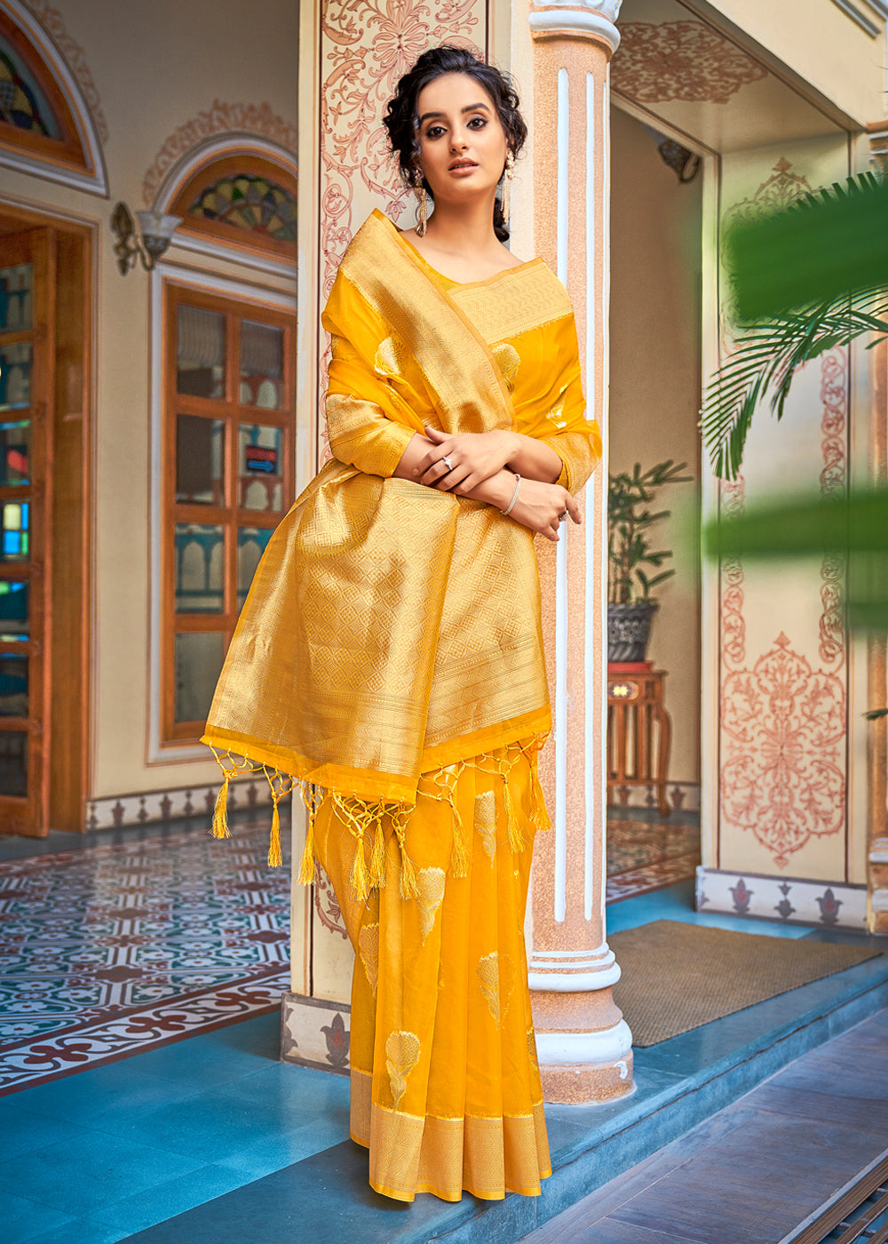 MySilkLove Glow Yellow Zari Woven Banarasi Organza Saree