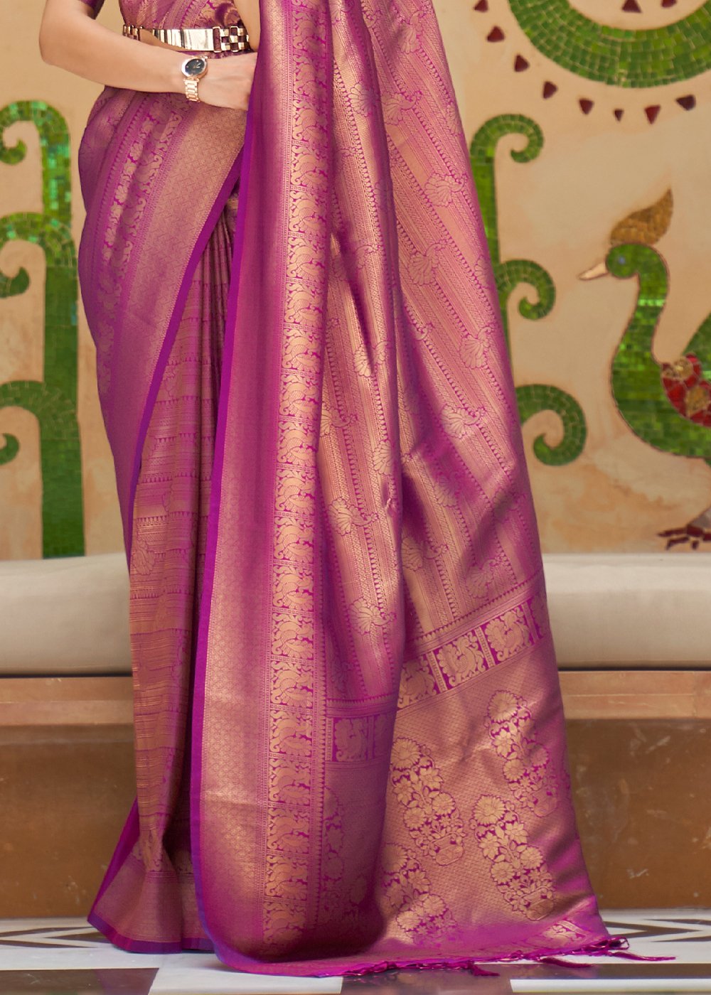 Buy MySilkLove Cinnamon Satin Purple Zari Woven Kanjivaram Saree Online