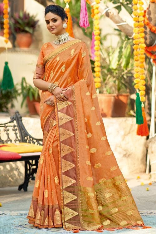 Buy MySilkLove Raw Sienna Orange Organza Saree Online