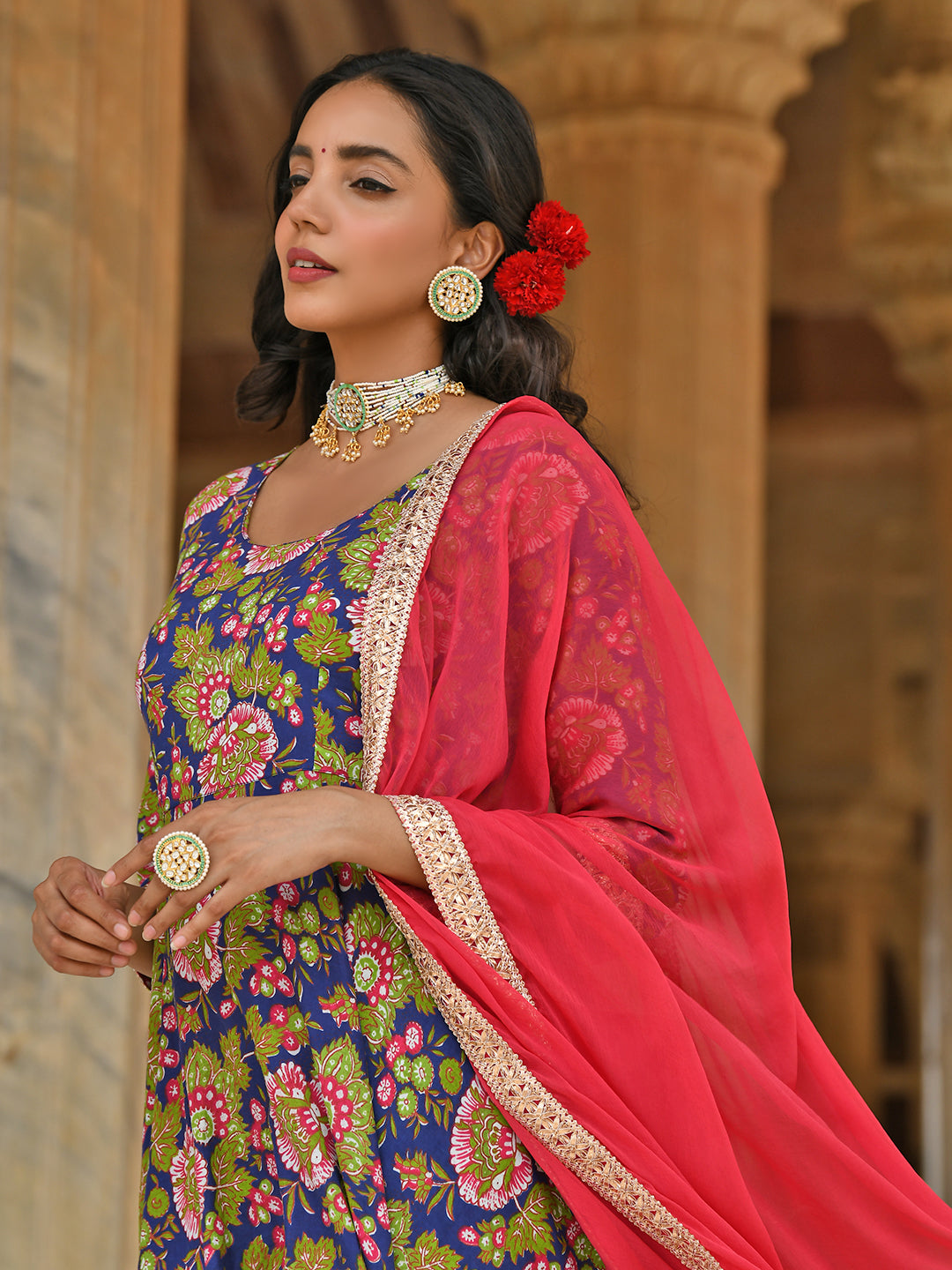 Buy MySilkLove East Bay Blue Cotton Floral Block Salwar Suit Online