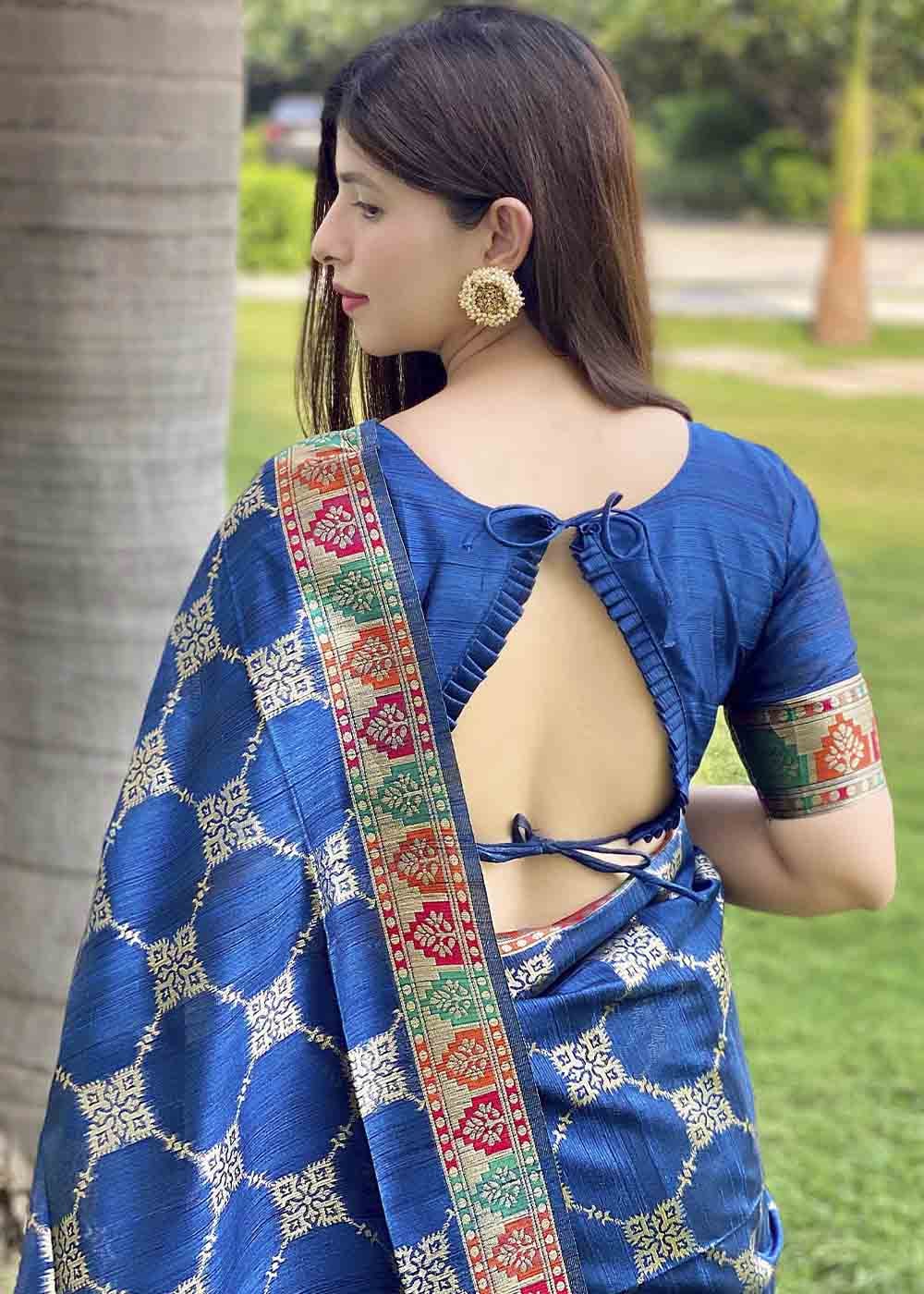 Buy MySilkLove Indigo Blue Zari Woven Tussar Silk Saree Online