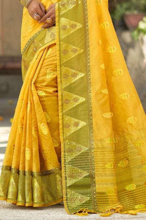 Buy MySilkLove Fuel Yellow Organza Saree Online