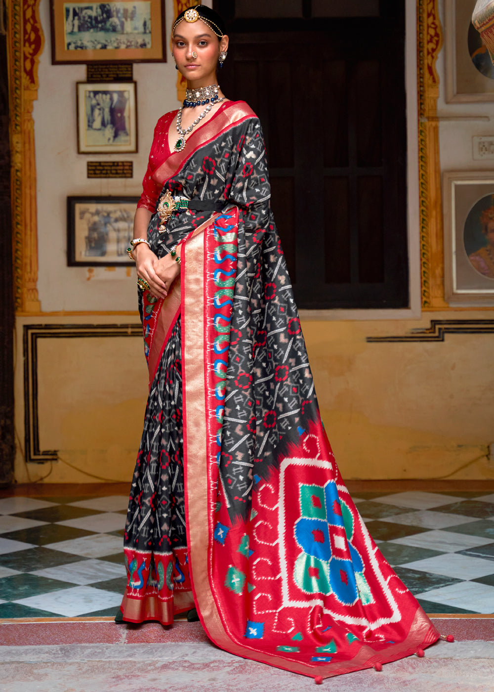 Buy MySilkLove Tundora Black and Red Patola Silk Saree Online