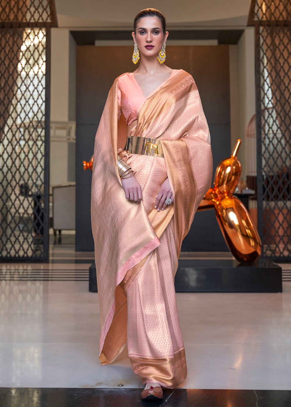 MySilkLove Romantic Peach Woven Banarasi Silk Saree