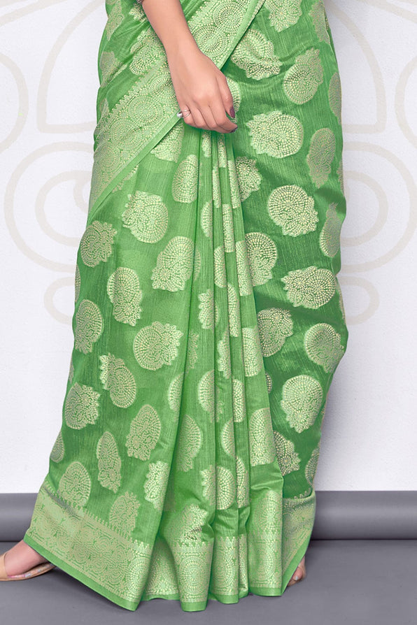 Buy MySilkLove Glade Green Cotton Saree Online