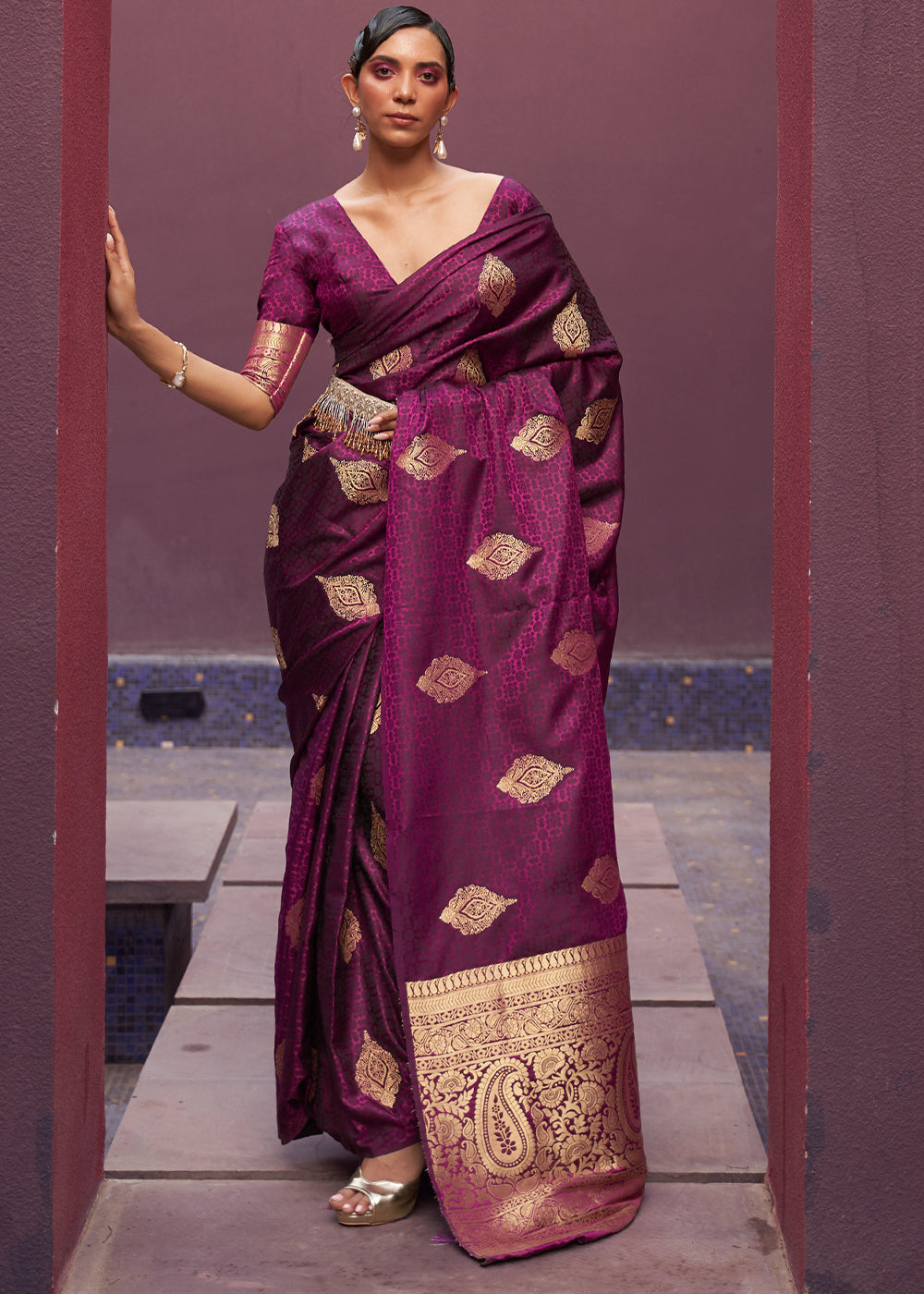 Buy MySilkLove Camelot Purple Banarasi Woven Satin Silk Saree Online
