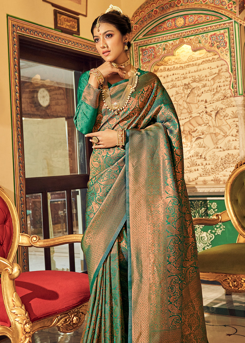 Buy MySilkLove Downy Green Zari Woven Kanjivaram Silk Saree Online