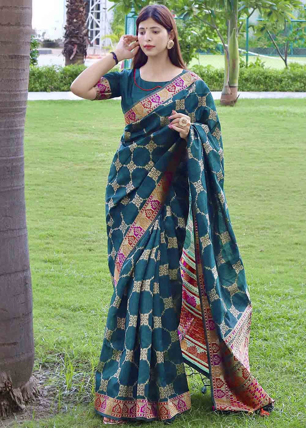 Buy MySilkLove Astronaut Green Zari Woven Tussar Silk Saree Online