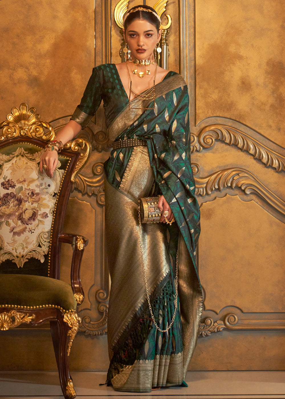 Buy MySilkLove Mineral Green Banarasi Satin Silk Saree Online