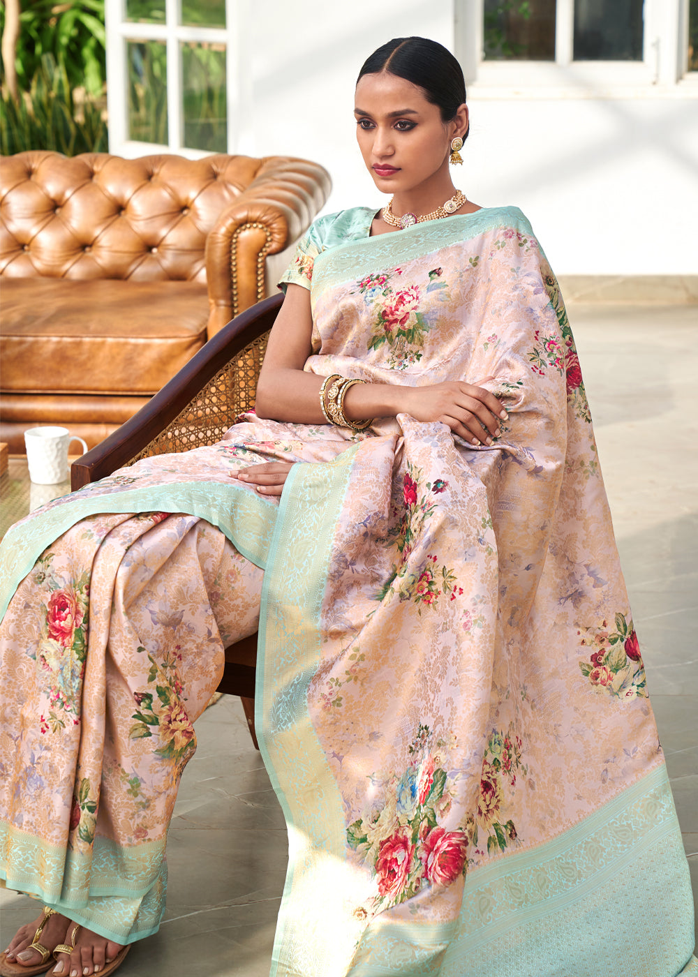 Buy MySilkLove Clam Pink Banarasi Jacquard Printed Saree Online