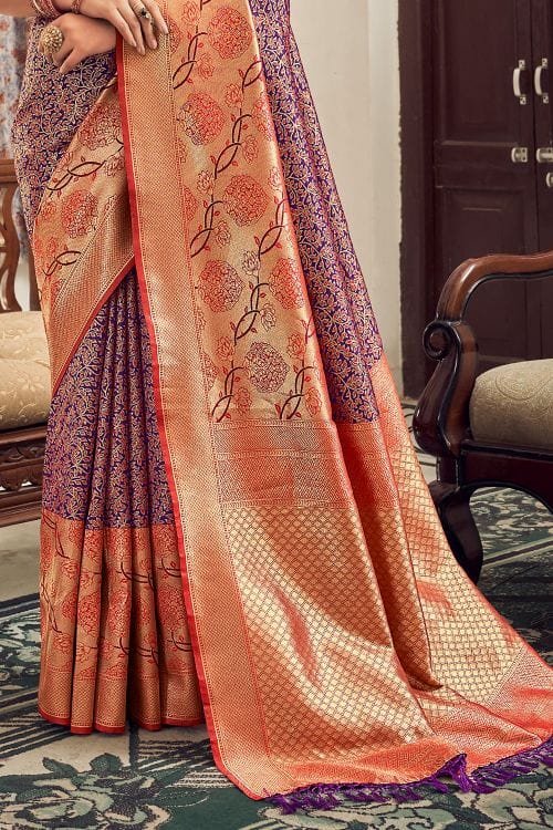 Buy MySilkLove Rose Fog Purple and Red Zari Woven Banarasi Saree Online