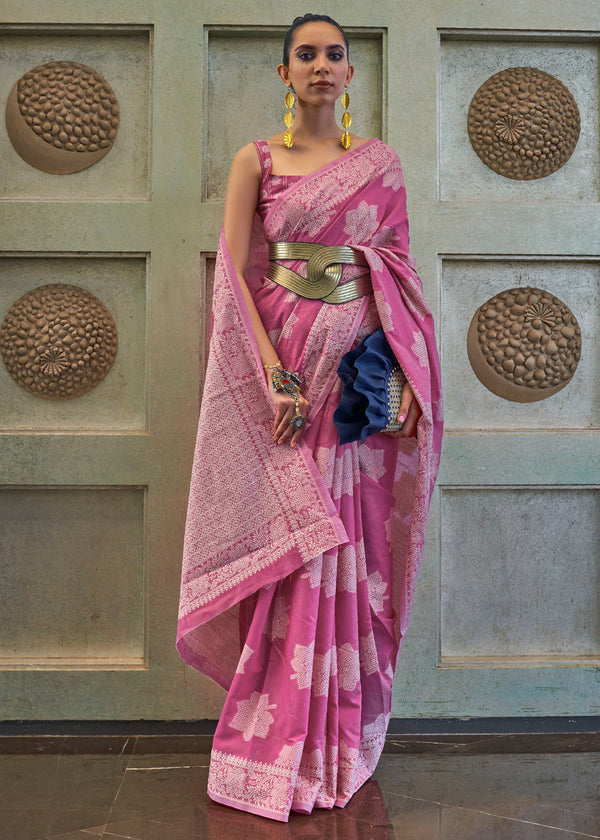 Lily Purple Lucknowi Woven Chikankari Saree