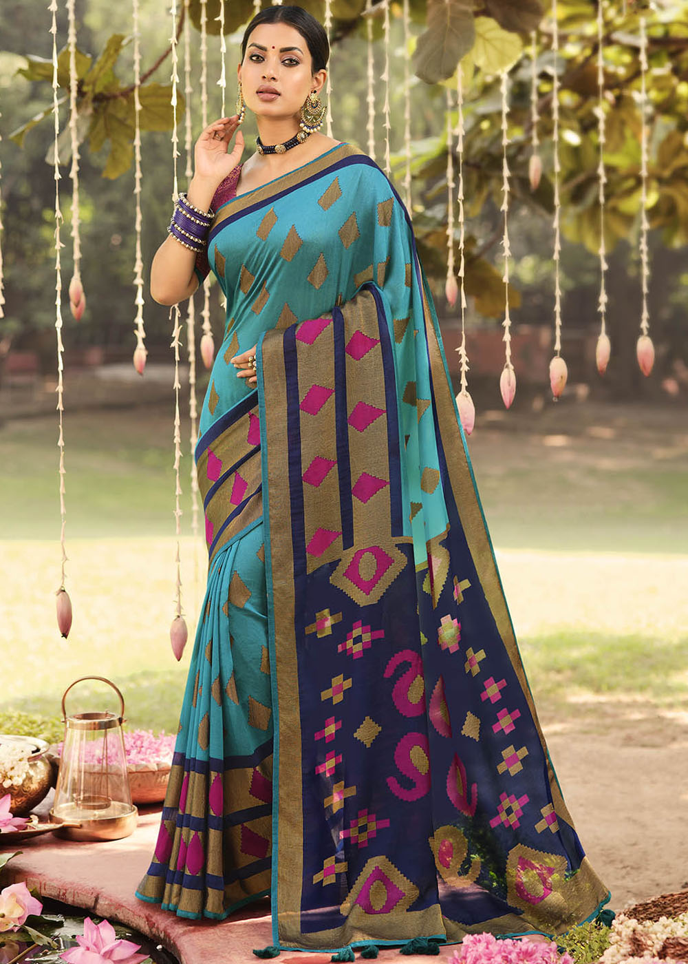 Buy MySilkLove Pelorous Blue Soft Brasso Silk Saree Online