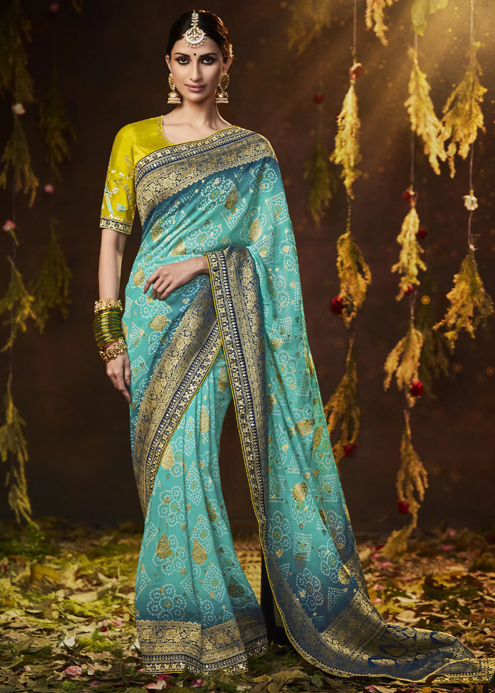 Buy MySilkLove Tradewind Blue Woven Georgette Designer Saree with Embroidered Blouse Online