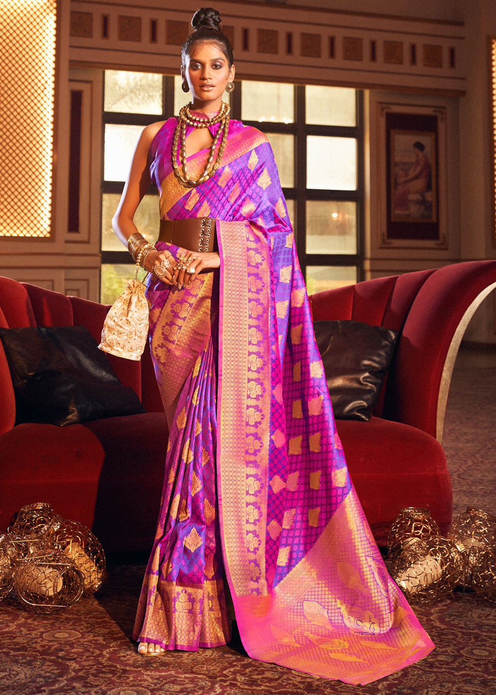 Buy MySilkLove Frostbite Purple Woven Banarasi Silk Saree Online