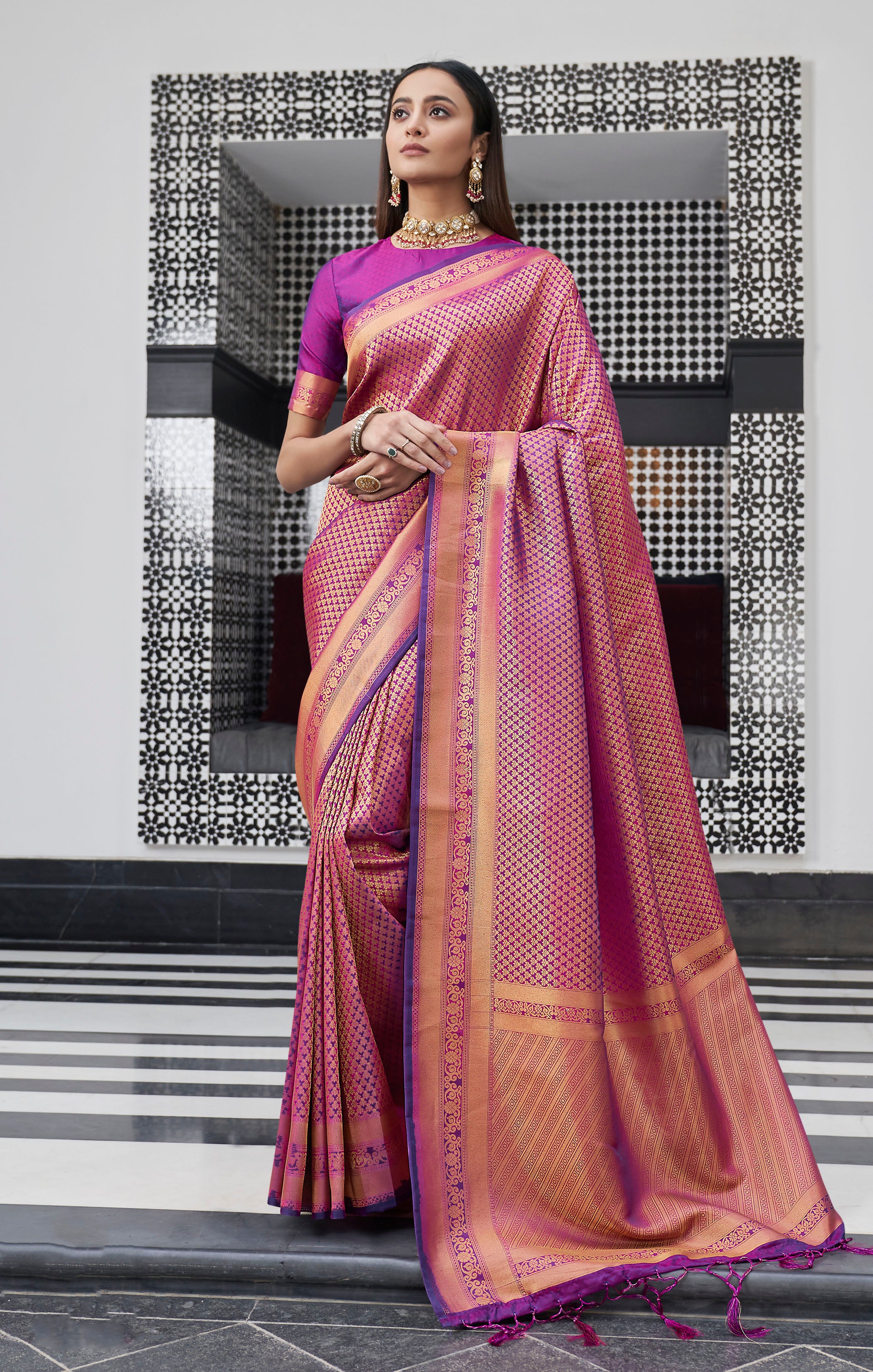 Buy MySilkLove Rose Quartz Purple Zari Woven Banarasi Saree Online