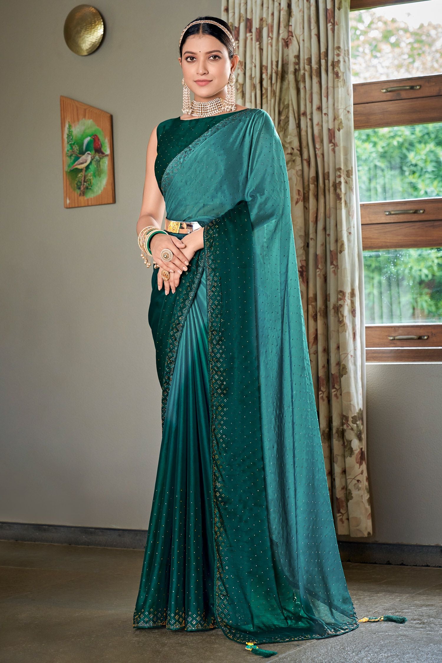 Buy MySilkLove Tradewind Green Designer Saree Online