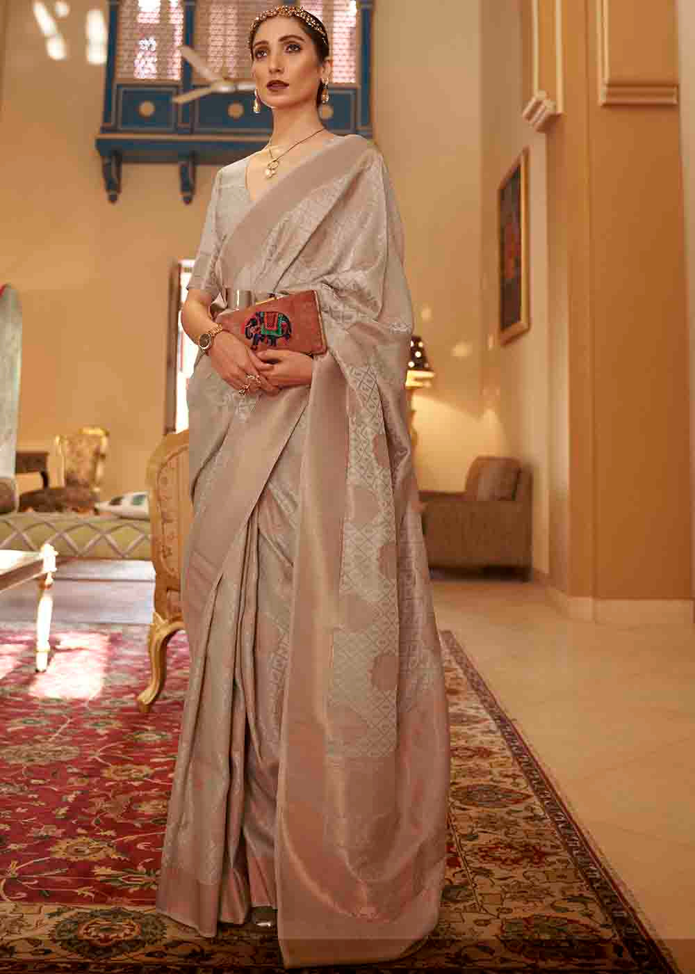 Buy MySilkLove Sandal Brown Banarasi Silk Handloom Saree Online