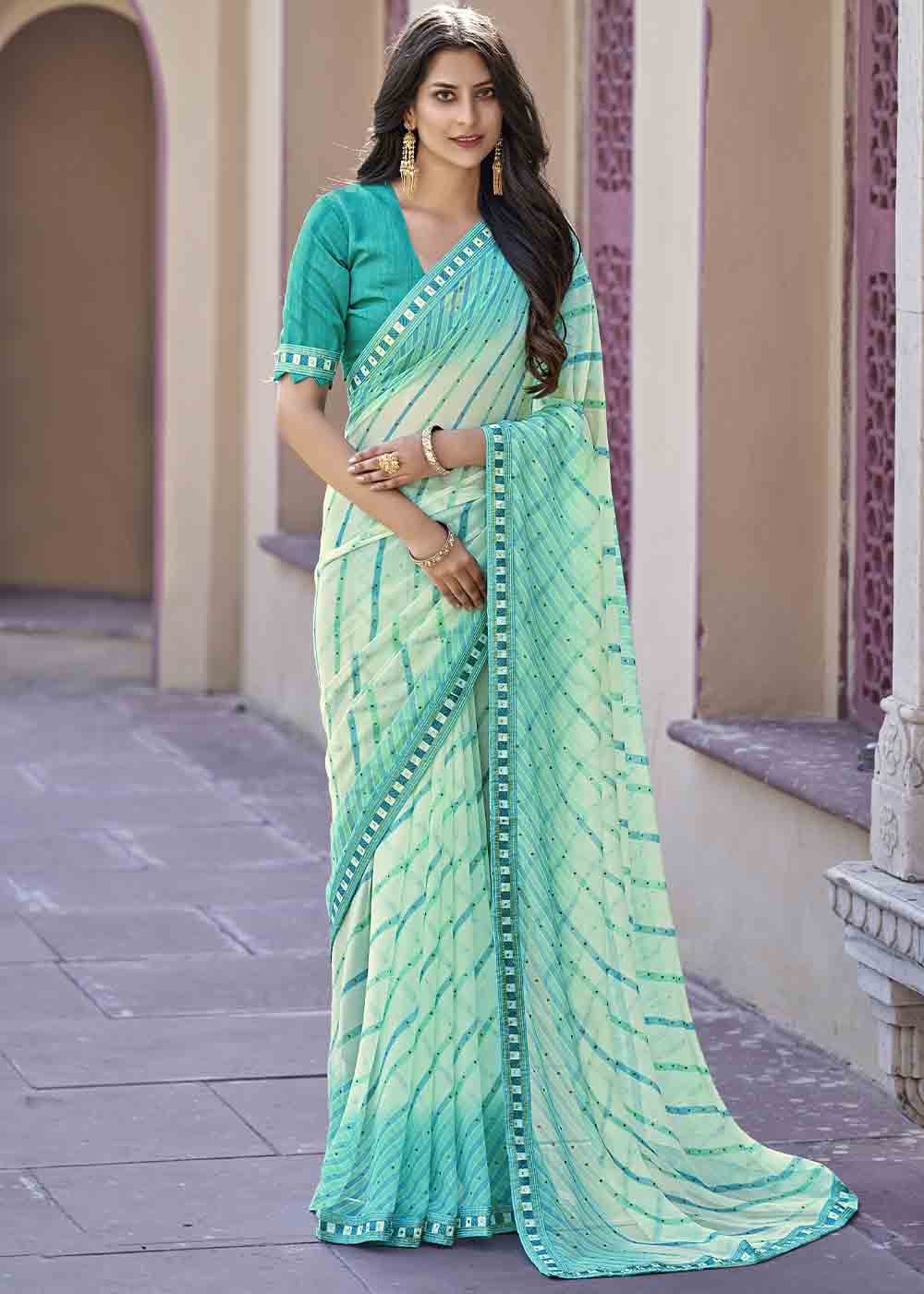 Buy MySilkLove Tradewind Blue Printed Georgette Saree Online