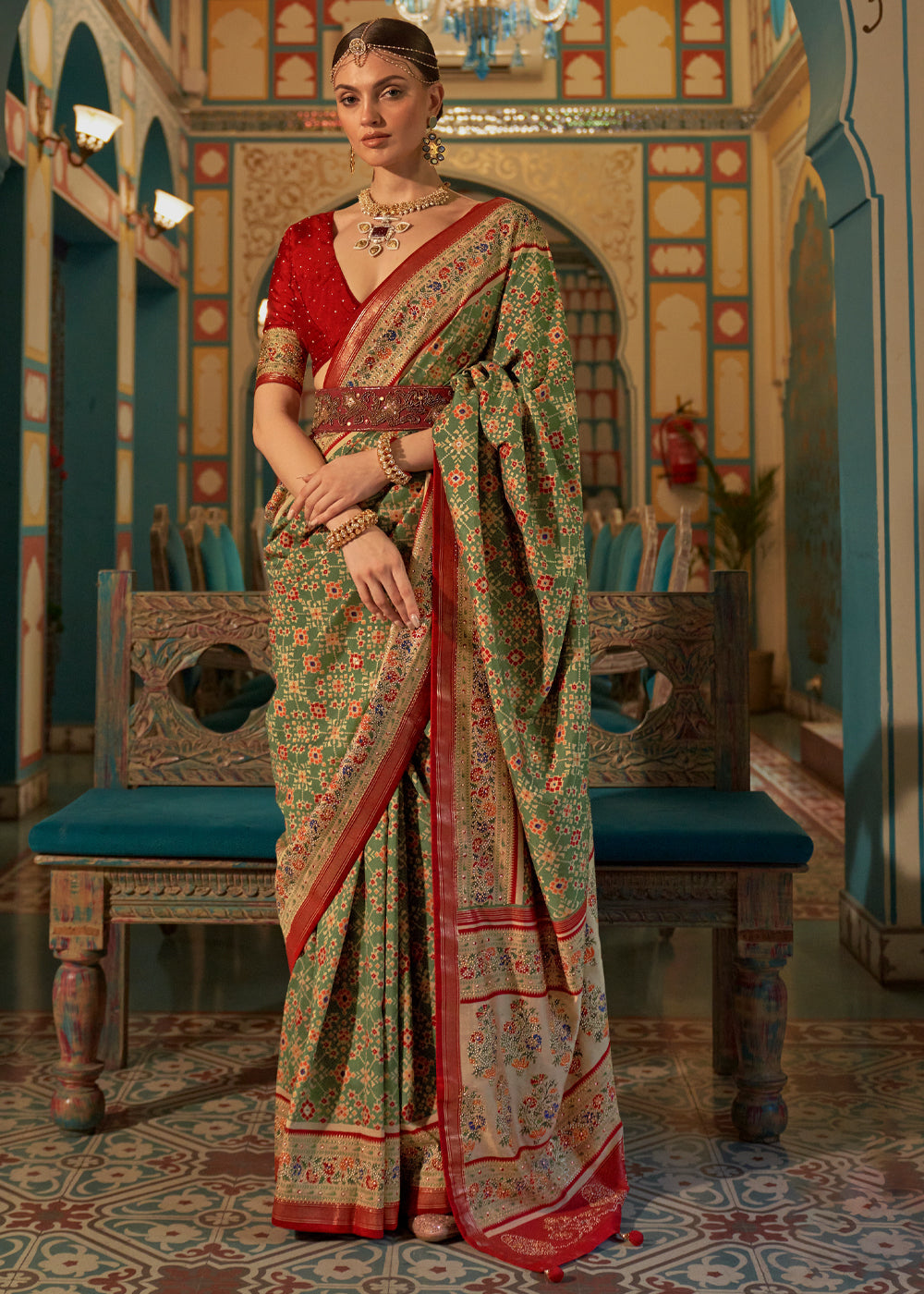 Buy MySilkLove Metal Green and Red Woven Patola Silk Saree Online