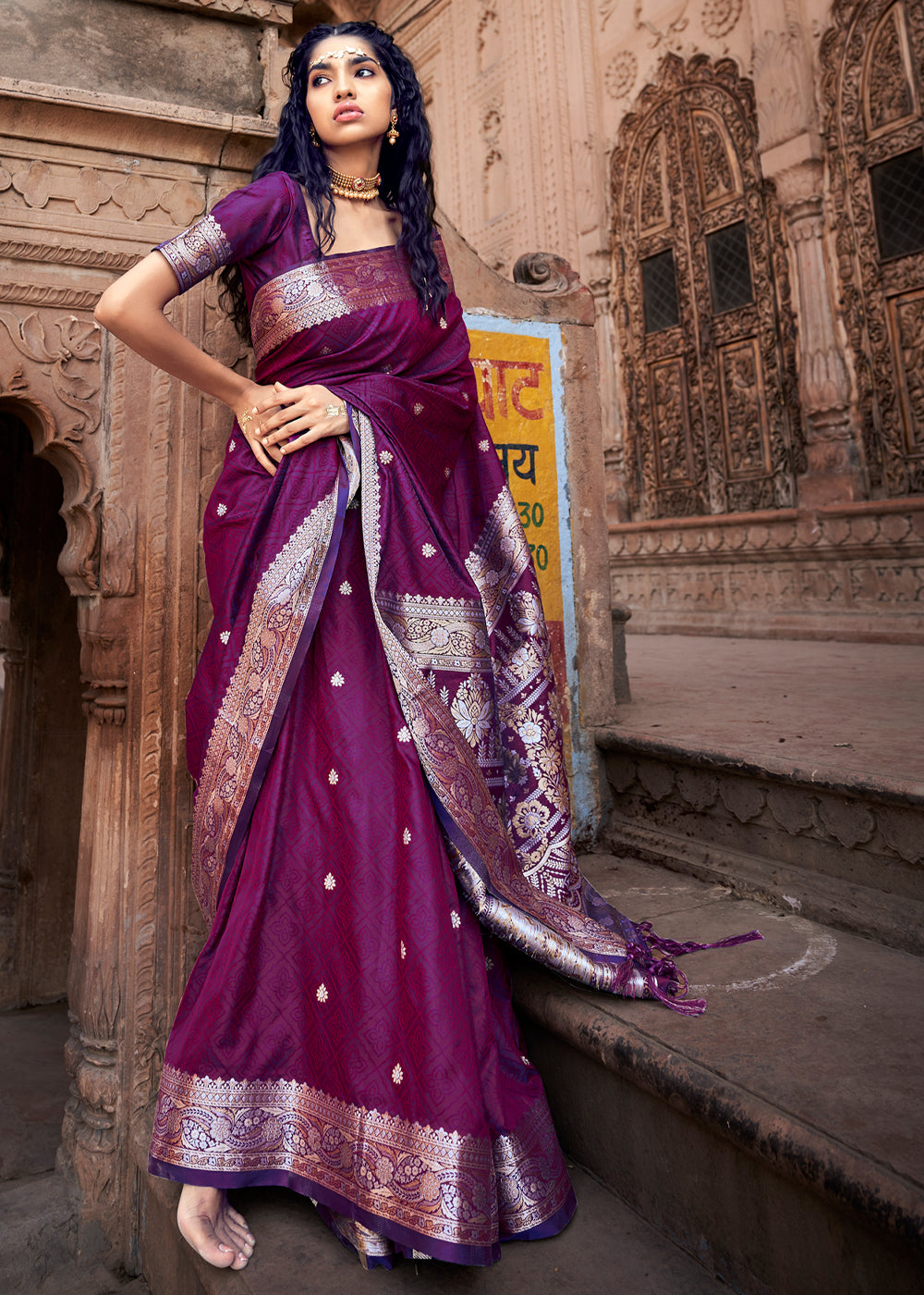 Buy MySilkLove Berry Purple Woven Banarasi Satin Silk Saree Online