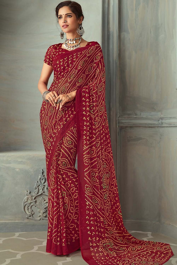 Buy MySilkLove Crown Brown Chiffon Bandhani Printed Saree Online