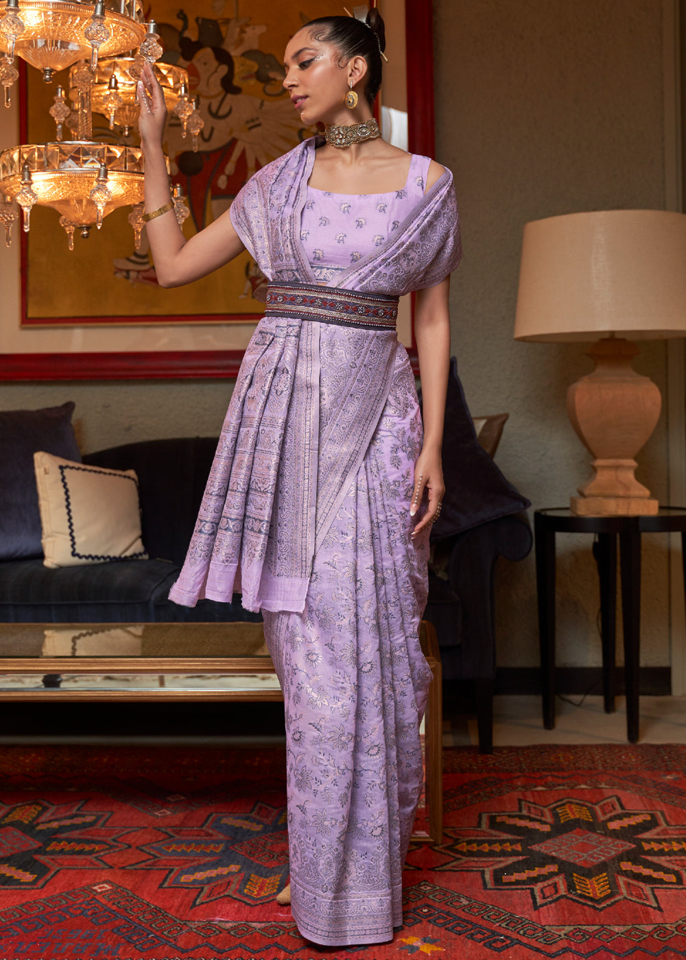 MySilkLove Lilac Luster Purple Woven Kashmiri Jamewr Cotton Silk Saree