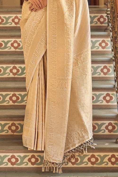 Buy MySilkLove Wheat Cream Zari Woven Tanchui Kanjivaram Fusion Silk Saree Online