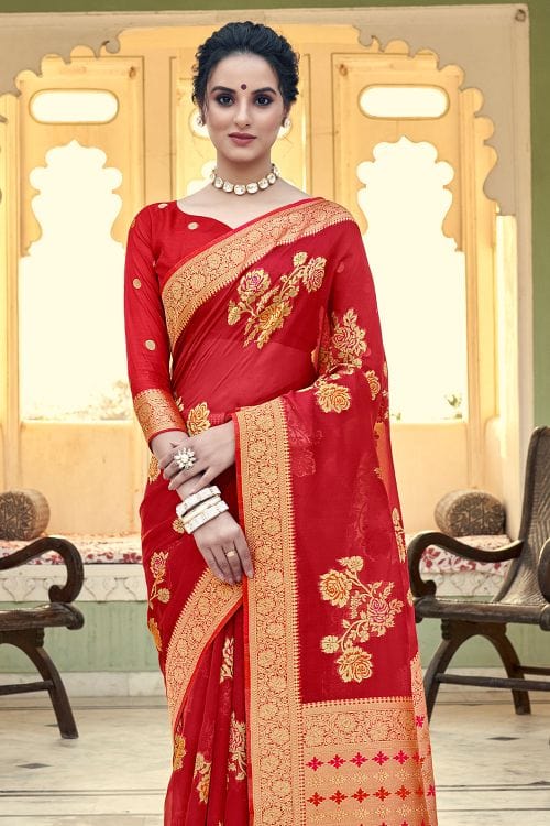 Buy MySilkLove Mahogany Red Organza Saree Online